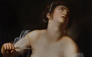 Lucretia, About 1627, Artemisia Gentileschi, Oil on canvas, 36 ½ x 28 5:8 in. (92.9 x 72.7 cm). Los Angeles, The J. Paul Getty Museum