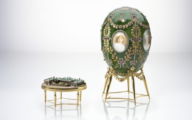 The Alexander Palace Egg, Fabergé. Chief Workmaster Henrik Wigström (1862-1923), gold, silver, enamel, diamonds, rubies, nephrite, rock crystal, glass, wood , velvet, bone, 1908 © The Moscow Kremlin Museums