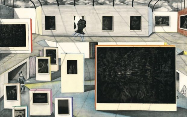 Yann Kebbi, Fondation Kebbi, 2018-2019. Crayon, collage, gravure sur cuivre (aquatinte), 90 x 60 cm