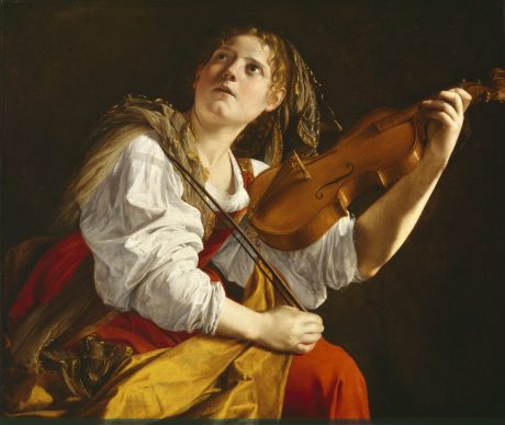 Young Woman with a Violin (Saint Cecilia), c. 1612. Orazio Gentileschi (Italian, 1563–1639). Oil on canvas; 83.2 x 97.8 cm. Detroit Institute of Arts, Gift of Mrs. Edsel B. Ford, 68.47